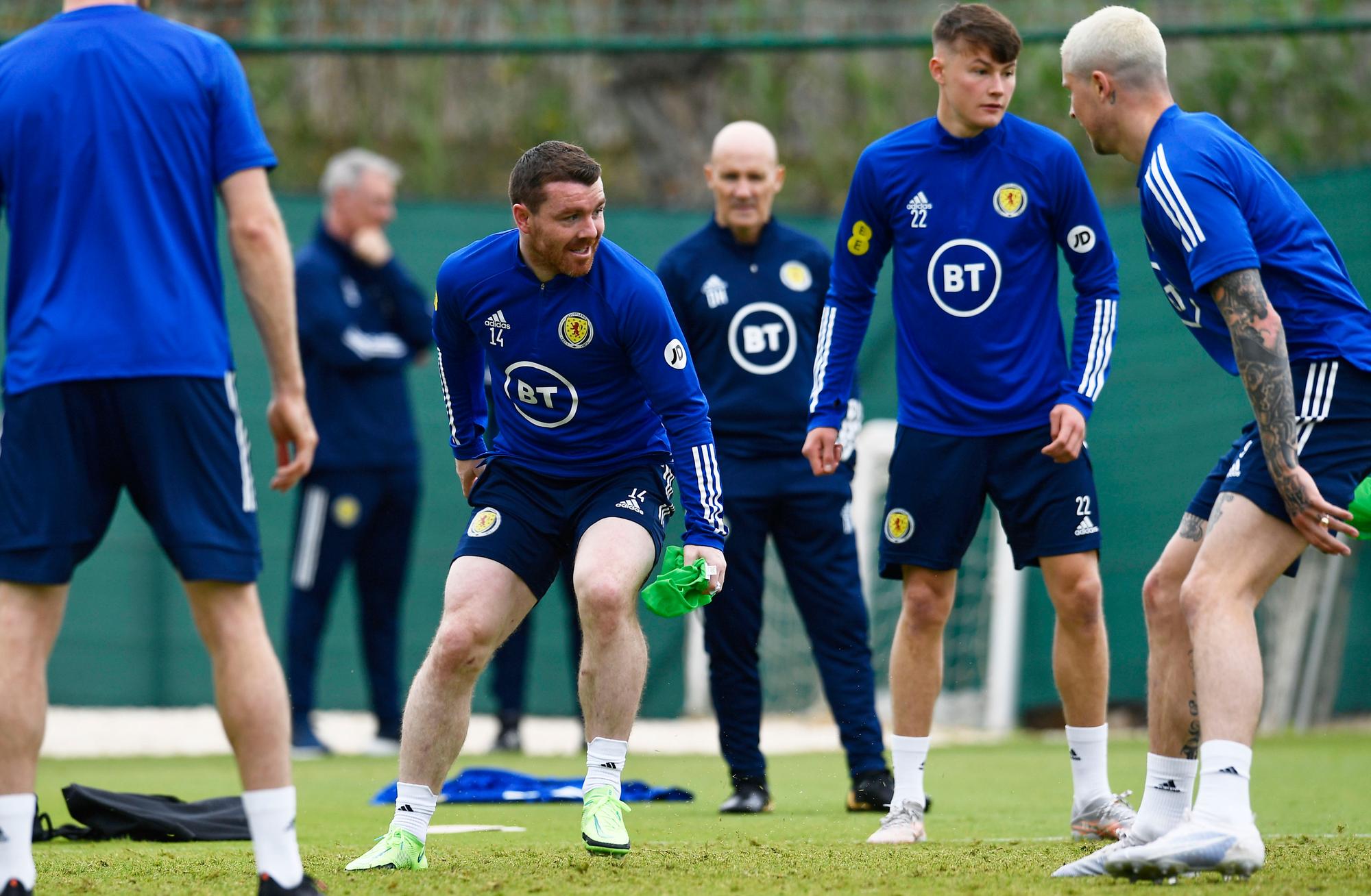 John Fleck trains with the Scotland squad at La Finca Resort in Alicante, Spain, ahead of his positive Covid tet (Photo by Jose Breton / SNS Group)