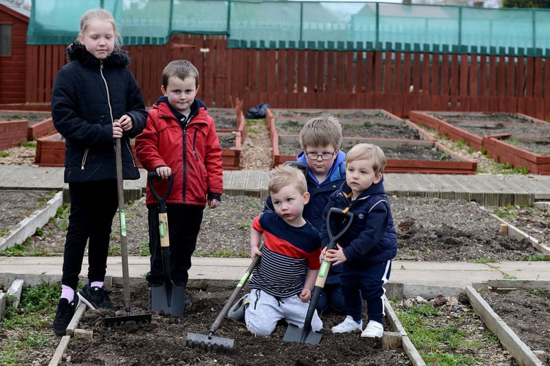 Allotment growing is for all generations as this scene shows from 2019. The Green Hope Allotment young users  in the picture are, left to right, Kayleigh Anderson, Alfie Stephenson, Joseph With, Joshua Robb and Jack Johnson.