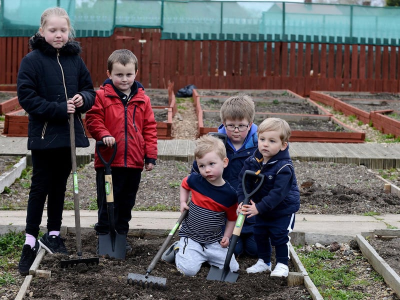 Allotment growing is for all generations as this scene shows from 2019. The Green Hope Allotment young users  in the picture are, left to right, Kayleigh Anderson, Alfie Stephenson, Joseph With, Joshua Robb and Jack Johnson.