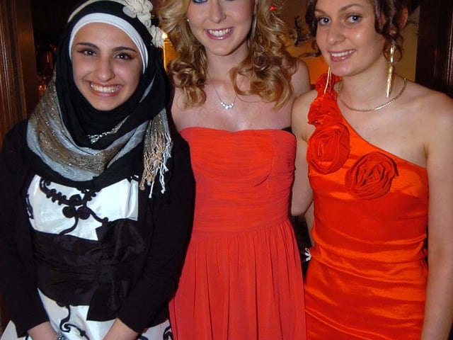 SILVERDALE SCHOOL PROM l/r: Ruba Anadani, Katy Hudson and Hannah Fletcher at the Silverdale School Prom at Baldwins Omega. 12 May 2011