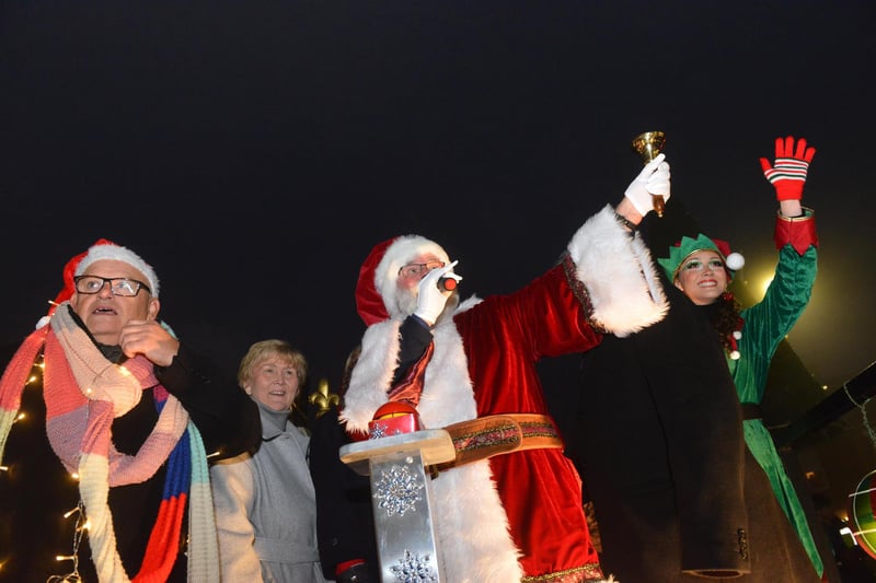 Hebburn Christmas lights switch on from South Tyneside Council leader Cllr Tracey Dixon, Mayoress Jean Copp, Cllr Richard Porthouse and Santa Claus with his Elf 2022