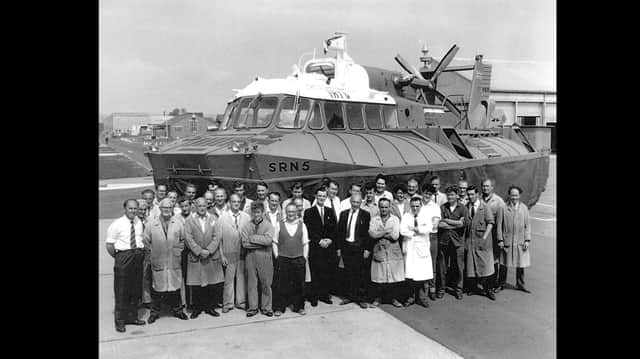 Men of Fleetlands in Gosport with hovercraft SRN5 in the 1950's.