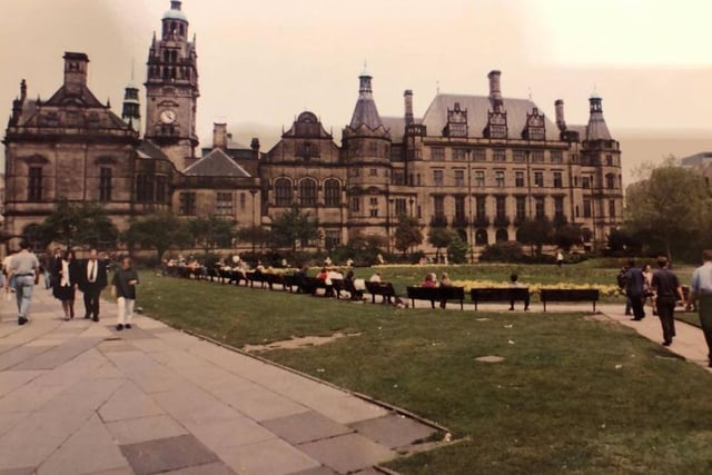 Sheffield Town hall and the Peace Gardens in June 1994
