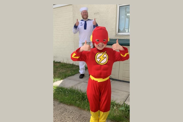 Macey shows off her muscles while dressed as superhero Flash, while Jon dons a sailor outfit for one of his rounds. The two try to coordinate where they can.