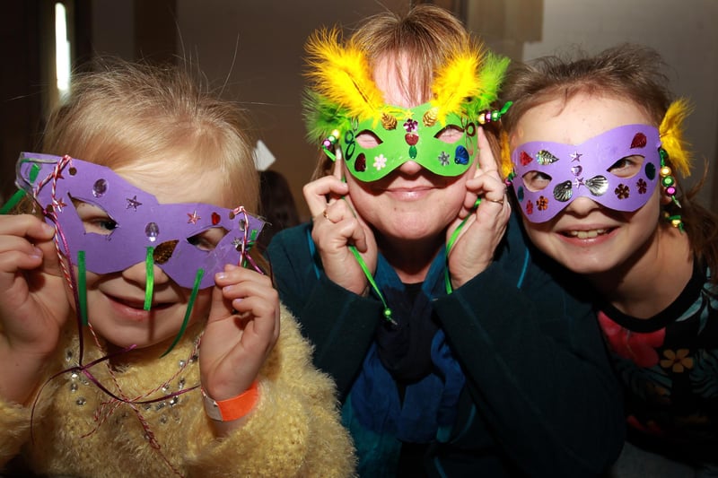 A half-term Mardi Gras workshop and pancake tossing was held at Sheffield Cathedral in 2016 to mark the final day before the start of Lent. Pictured are Millie Merrick, eight, Pat Merrick and Megan Merrick, nine