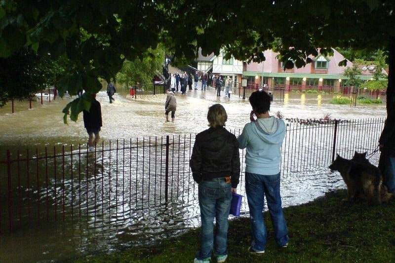 Chesterfield's showpiece park turned into a giant paddling pool.