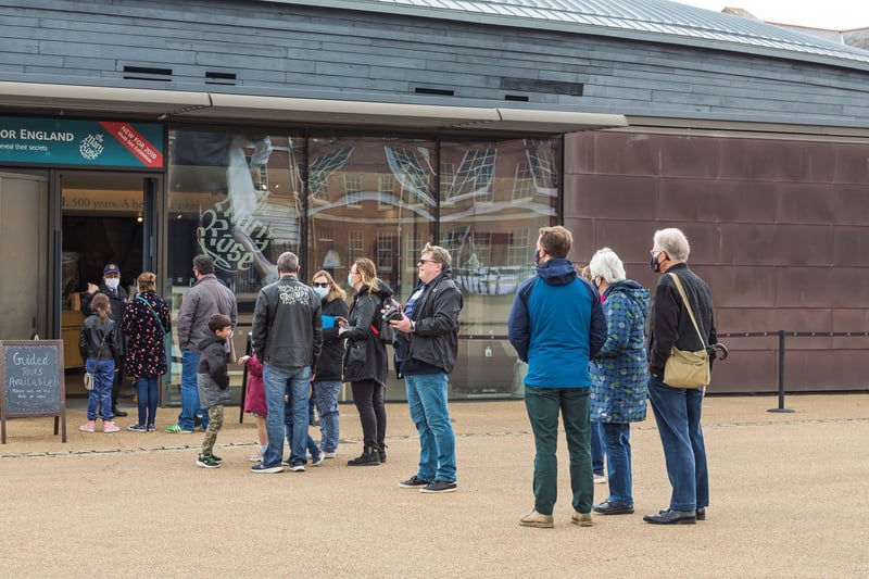 Queues form outside the Mary Rose Museum on the first weekend after lockdown Picture: Mike Cooter (220521)