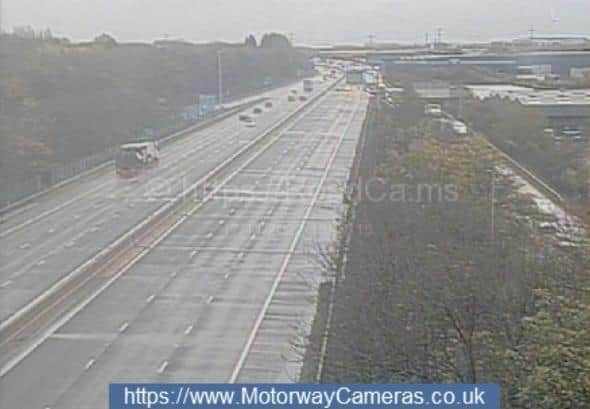 Picture shows the M1 closed near Meadowhall this afternoon. Police are on the scene