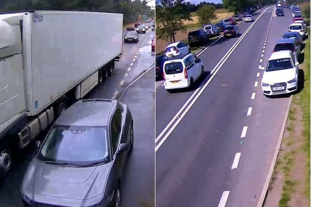 Vehicles parked dangerously along the A616.