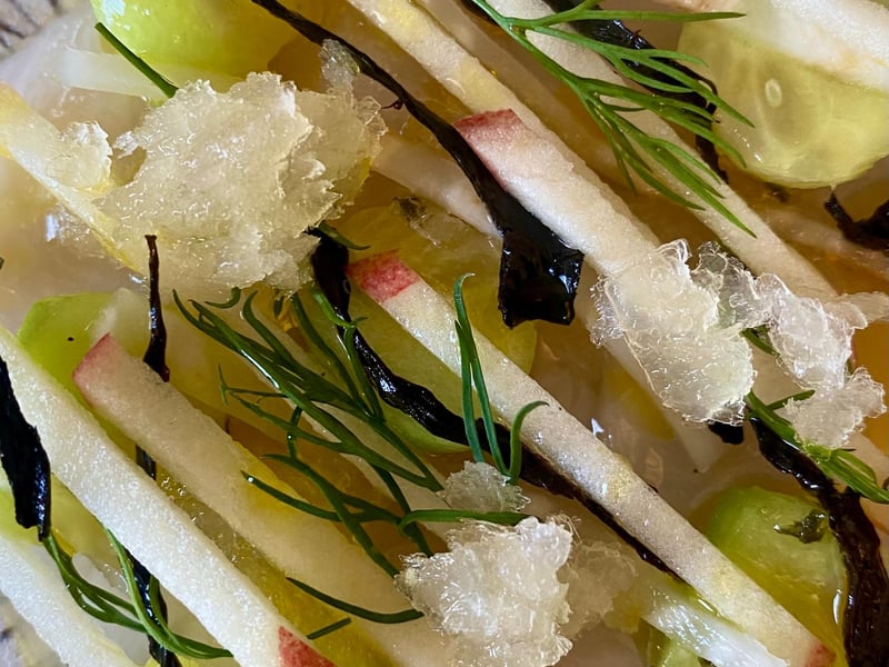 The Gannet recently announced plans to open a second Edinburgh restaurant in the summer. Their chef and owner, Peter McKenna, has shared this creation - maple and kelp cured diver scallop, pickled black trumpet, apple, dill, cucumber and Bowmore 15-year-old ice - to be served in their Glasgow restaurant when it reopens on May 19.
1155 Argyle Street, www.thegannetgla.com