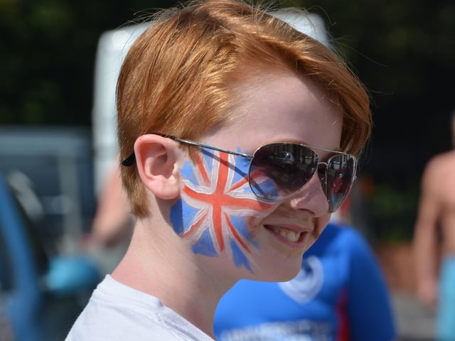 Dylan Jeffrey, 7, with his face painted in Trevis Road, Southsea, at a socially-distanced street party to mark the 75th anniversary of VE Day.