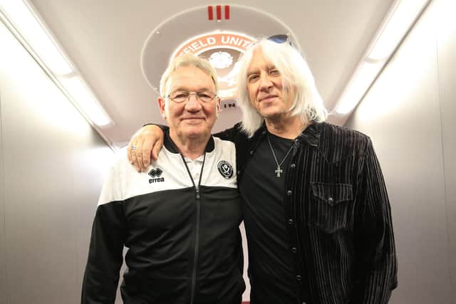 Blades legend Tony Currie meets Def Leppard lead singer Joe Elliott at Bramall ahead of their show on Monday night.
