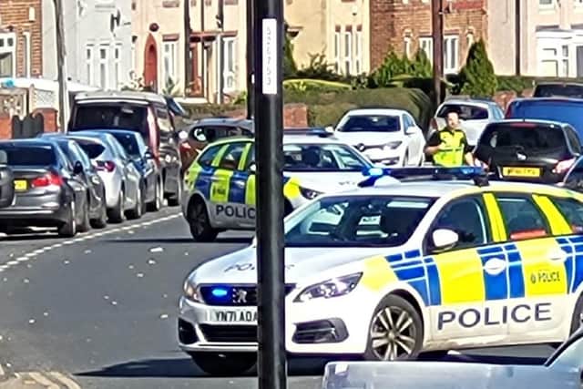Police sealed off Wordsworth Avenue, Parson Cross, after a crash involving a car and a motorbike. Picture: David Jones