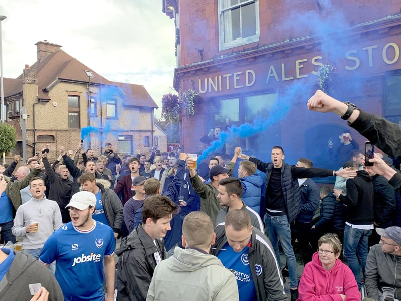 Supporters at the Shepherd's Crook before Pompey's south-coast derby against Southampton last season.