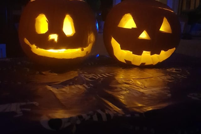 These happy pumpkins were shared by Elaine Ann Scarrott.