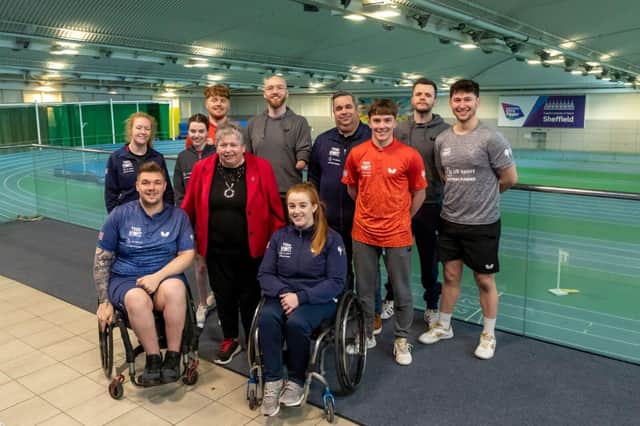 BPTT Chairman Karen Tonge OBE and Performance Director Gorazd Vecko MBE with athletes from the British Para Table Tennis Team