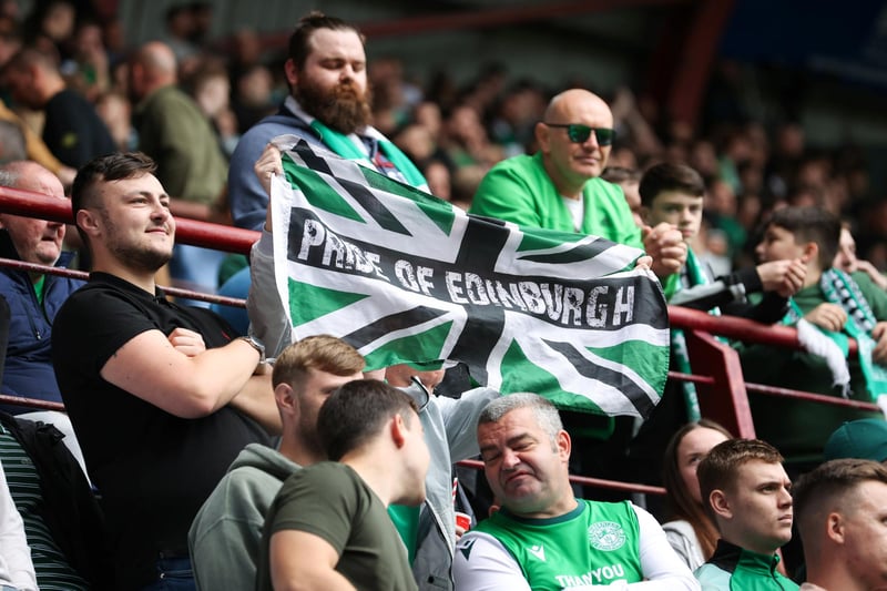 Hibs fans display a 'Pride of Edinburgh' flag
