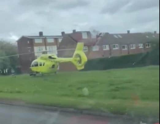 Emergency services attended a reported stabbing in Greenhill. The picture shows the Yorkshire Air Ambulance parked next to Greenhill Parkway. Picture: Geoffrey Jenkins