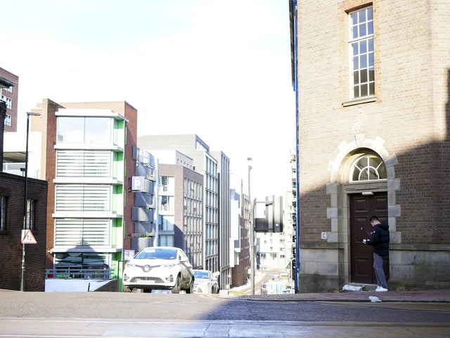 The Job Centre is the real deal, on 112 West Street, at Bailey Lane, bang in the centre of Sheffield itself. 'The Full Monty' scene was played where Gaz watches the rest of the guys waiting in the unemployment line. When Hot Stuff starts playing, they all slowly break out into their dance routine.