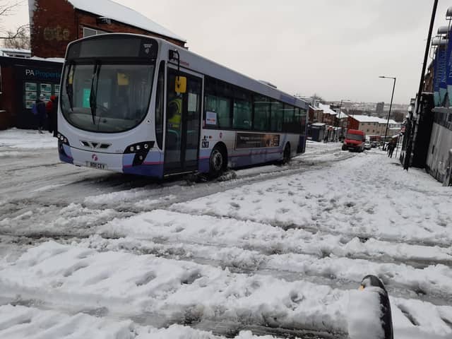 A 95 bus is reportedly stuck in snow in Crookesmoor.