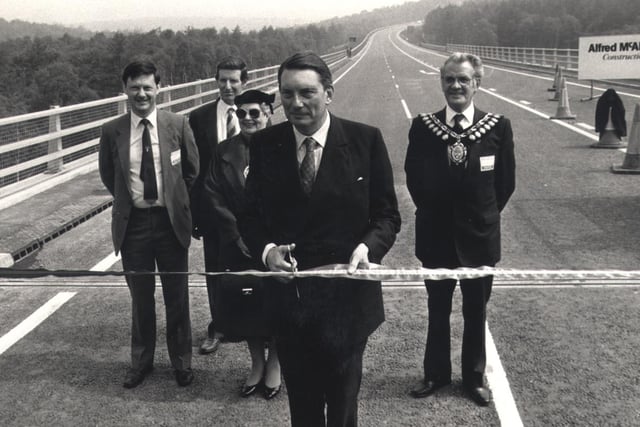 Transport Minister Paul Channon opens the Stocksbridge bypass.
