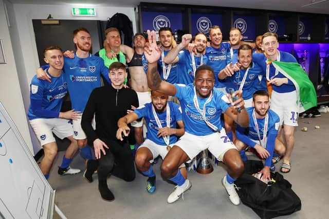 Pompey celebrated their Checkatrade Trophy final success against Sunderland in 2019.