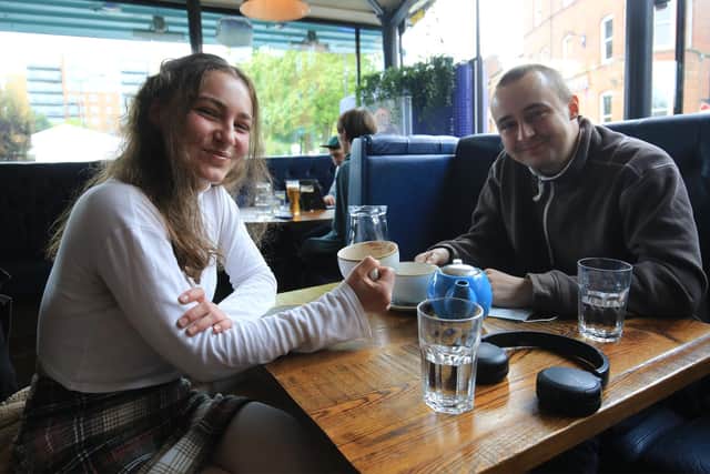 The next stage of restrictions were lifted today as cinemas and indoor hospitality reopend. Enjoying a first drink indoors at the Forum on Division Street. Pictured are Luke Dunford and Britney Myerscough. Picture: Chris Etchells