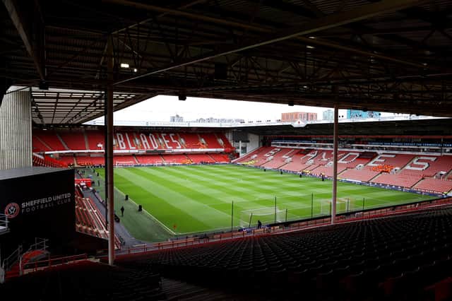 SHEFFIELD, ENGLAND - FEBRUARY 22: General view inside the stadium prior to the Premier League match between Sheffield United and Brighton & Hove Albion at Bramall Lane on February 22, 2020 in Sheffield, United Kingdom. (Photo by Richard Heathcote/Getty Images)