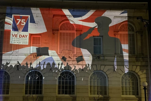 Rotherham Town Hall was bathed in colour in tribute to the heroes of the Second World War (pic: Full Circle Event Production)