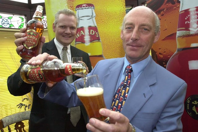 Pictured with the new Wards beer, left, Graeme Hall and Jim Murray, at the Devonshire Pub in 2003