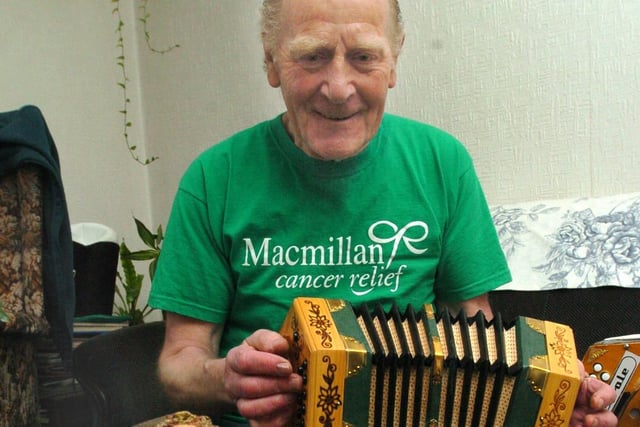 Irish musician John Dowling, pictured at his home on Blackstock Drive, Sheffield ahead of a concert on St Patrick's Day 2005 in aid of St Luke's Hospice, who cared for his daughter Theresa. Sadly, John died recently, aged 93, and his funeral and wake featured lots of live performances of the music he loved, performed and taught.