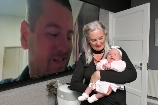 Mum Georgina Leslie and dad Stephen Shaw with their six-week-old daughter Aleena Shaw born via surrogacy after 13 years of the couple trying to complete their family.