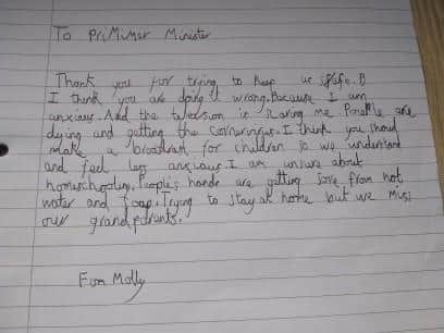 Nine-year-old Molly's letter to Prime Minister Boris Johnson
