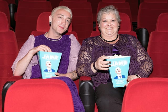 The real Jamie, Jamie Campbell, and his mum Margaret, getting ready to watch a film version of the stage show Everybody's Talking About Jamie in the cinema
