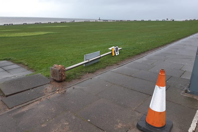 A post fell down following the severe weather.