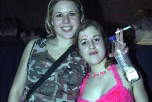 Liz and Lucy at Gatecrasher's Camo and Pink in 2003 when it was still legal to smoke indoors
