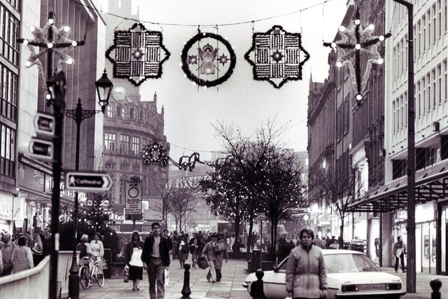 Christmas lights in the centre of Sheffield November 1989