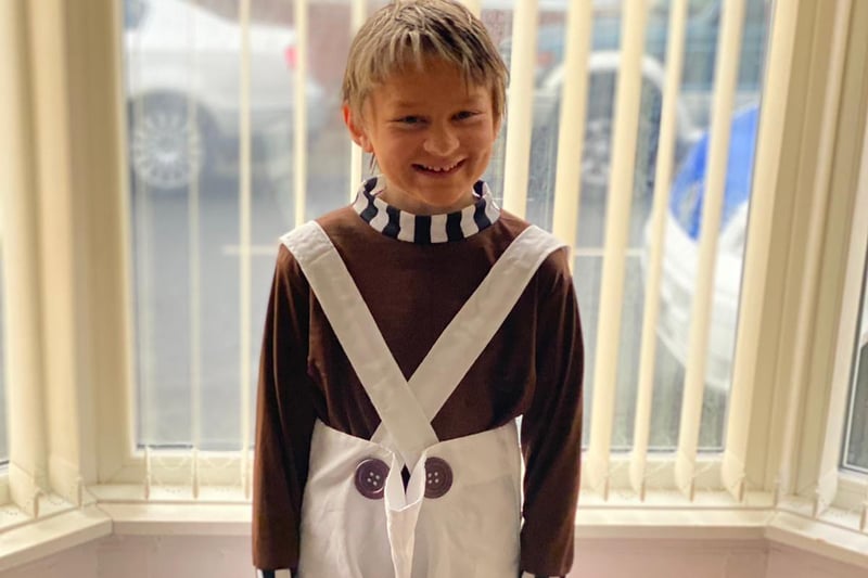 James, aged 9, as an Oompa Loompa from Charlie and the Chocolate Factory.
