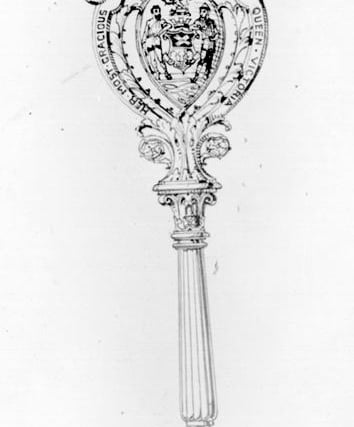 Key presented to Queen Victoria on her visit to Sheffield, engraved 'Her Most Gracious Majesty Queen Victoria', made by Mappin and Webb, 1897