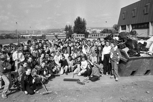 Pupils of All Saints School get involved with a litter pick in the school grounds - May 1990