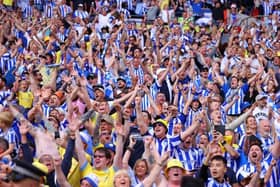 FANFARE: Sheffield Wednesday supporters celebrate at the end of the League One Play-Off final against Barnsley at Wembley
