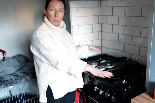LIndsey Hudson had 'black soot water' coming out of her hob after the burst which flooded the gas network on Friday night, leaving 2,000 homes without heating or hot water.