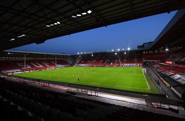 A general view of Sheffield United v Wolves from the empty stands at Bramall Lane, Sheffield. Laurence Griffiths/NMC Pool/PA Wire.