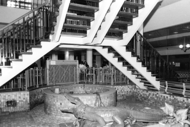 The crocodile feature in the food court at Sheffield's Orchard Square shopping centre in May 1997