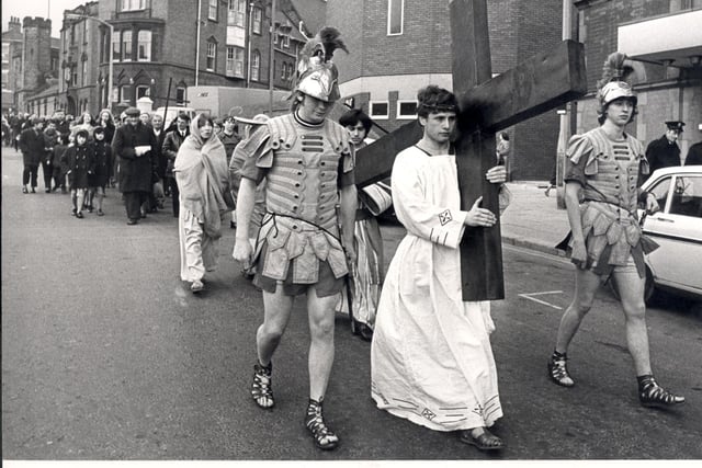 Norfolk Street, Sheffield  Friday April 1971 "Stations of the Cross" annual inter denominational Procession of Witness takes to the streets