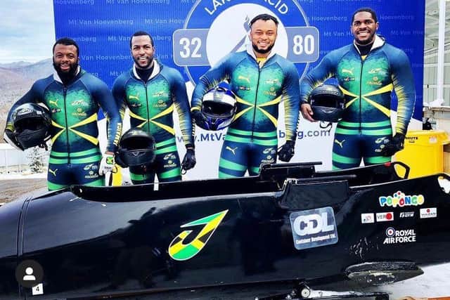 Ashley, second from right, and the other members of Jamaica's four-man bobsleigh team.
