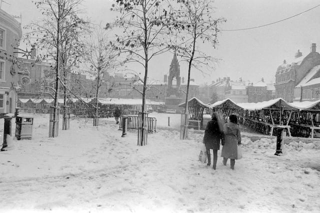 A snowy market place