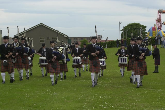 The pipes and drums were in full flow at the games in 2002