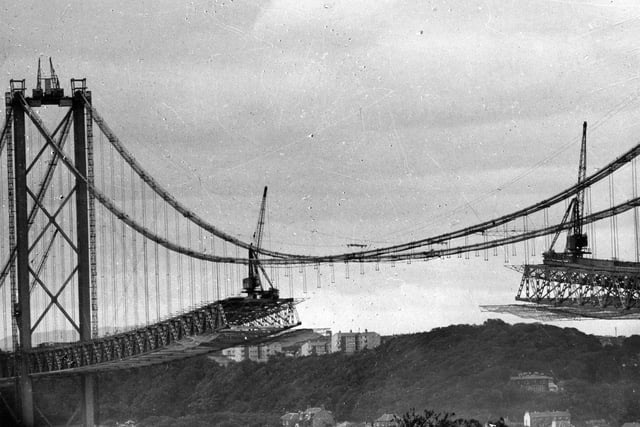 The Forth Road Bridge nearing completion in September 1963.