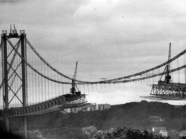 The Forth Road Bridge nearing completion in September 1963.